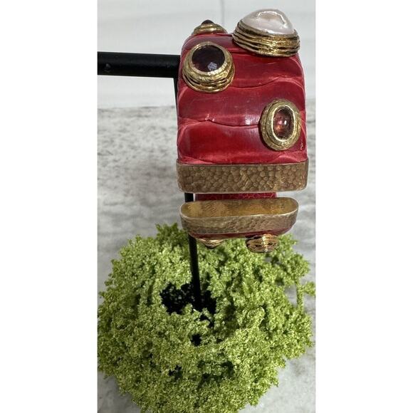 Vintage MCM Sterling Silver Snake Skin Pearl & Rhinestones Cuff Bracelet - Picture 6 of 10